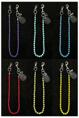 White Beaded Wallet Chain Womens White Lavastone Long Bead Wallet Chain with Keyring - iChainWallets