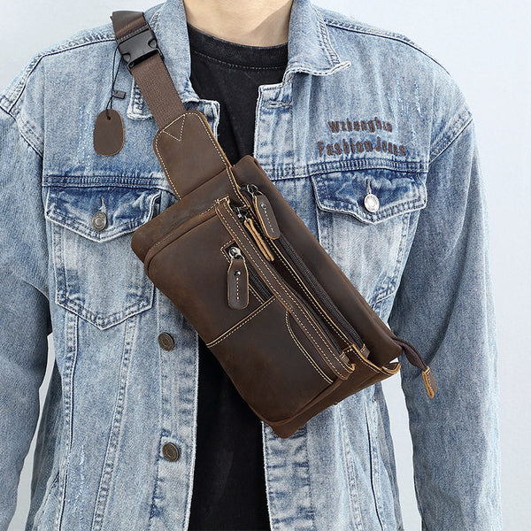 Brown Leather Waist Bag for Men