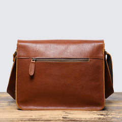 Brown Leather Messenger Bag with Flap 