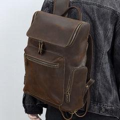 Dark Brown Leather Backpack for 15 inch Laptop for Men - iwalletsmen