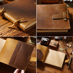 Brown Leather Bound Sketchbook A5 Leather Sketchbook Leather Bound Journal - iwalletsmen
