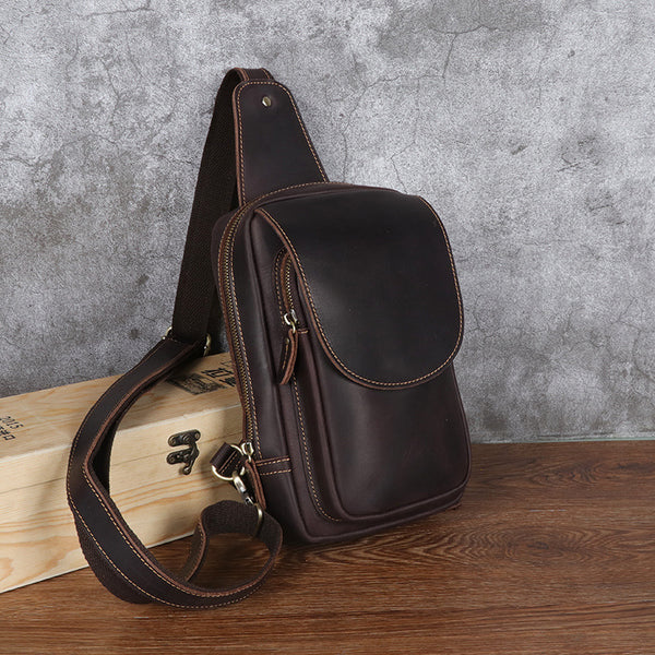 Brown Leather Sling Bag for Men 