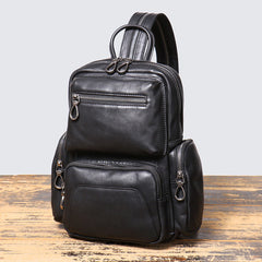 Black Leather Sling Backpack for Men - iwalletsmen