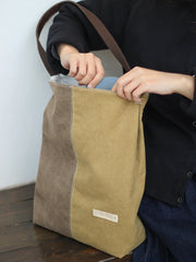 Khaki Canvas Splicing Tote Bag Canvas Womens Handbag Canvas Tote Shoulder Bag for Men Women