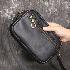 Black Small Messenger Bag Men's Black Leather Messenger Bag Small Black Leather Crossbody Bag