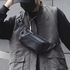 Fashion PU Men's Fanny Pack Trendy Army Green Waterproof Chest Bag Sport Waist Bag For Men
