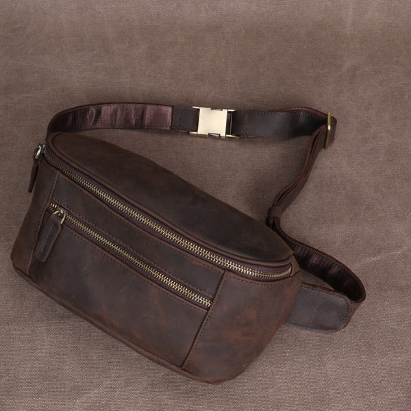 Dark Brown Large Leather Waist Bag Mens - iwalletsmen