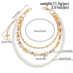 Gold Womens Wallet Chain Pearl Wallet Chain for Women Triple Ball Wallet Chain - iChainWallets