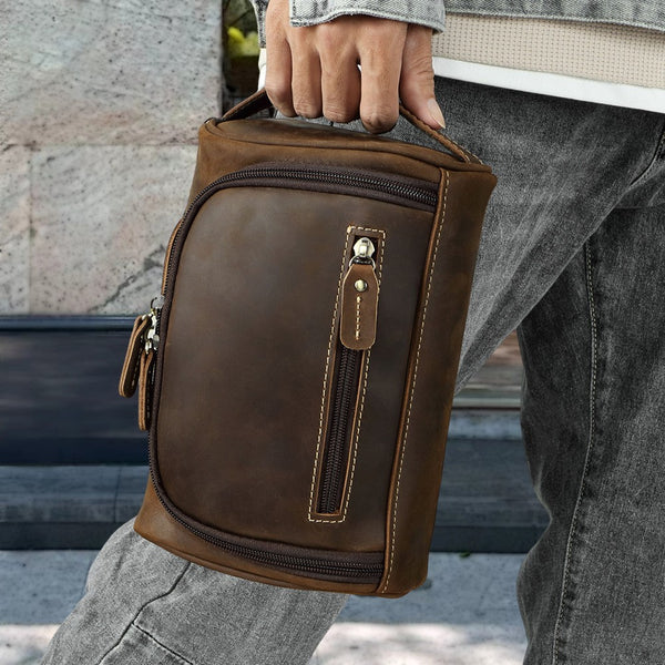 Brown Leather Toiletry Bag Men's Leather Toiletry Bag - iwalletsmen