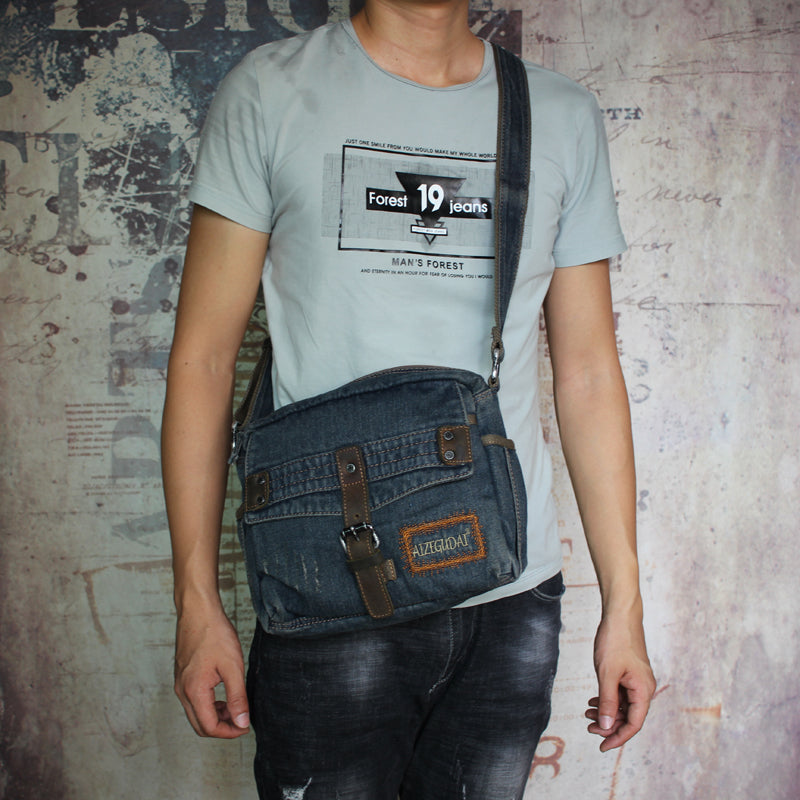 Blue Denim Mens Womens Side Bag Courier Bag Blue Jean Shoulder Bag Mes