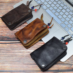 Leather Mens Key Wallet Card Slim Wallet Zipper Coin Wallet Car Key Case for Men