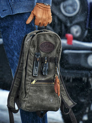 Army Green Canvas Mens Waterproof Slim Backpack Waxed Canvas Backpack for Men