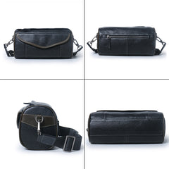 Black Barrel Leather Bag Mens Barrel Crossbody Bag Barrel Shoulder Bag for Men - iwalletsmen