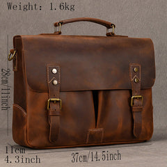 Classic Leather Briefcase for Men Brown Leather 14 inches Laptop Briefcase - iwalletsmen