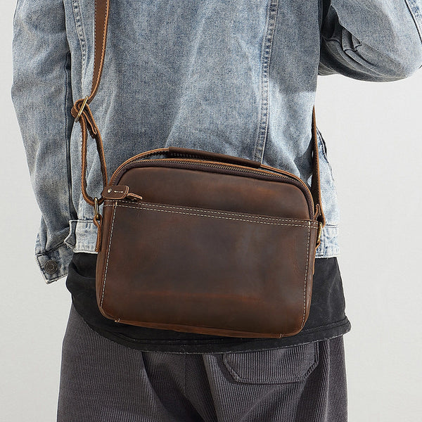 Dark Brown Leather Crossbody Bag for Men 