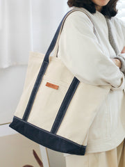 Mens White&Blue Canvas  Stachel Tote Bags Canvas Tote Shoulder Bag Handbag for Women