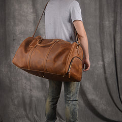 Cool Mens Leather Large Weekender Bag Duffle Bag Vintage Large Travel Bag for Men