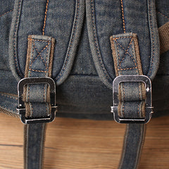 Vintage Denim Blue Mens Backpack School Backpack Blue Denim Laptop Backpack For Men