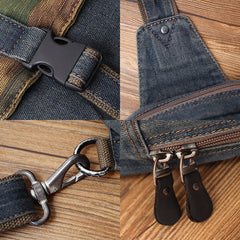 Vintage Blue Denim Mens Sling Bag Chest Bag Cool Blue Denim Sling Bag For Men