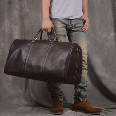 Cool Mens Black Leather Large Weekender Bag Duffle Bag Vintage Large Travel Bag for Men