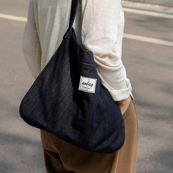 Denim Medium Size Tote Crossbody Bag 