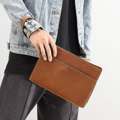 Brown Leather Clutch Wristlet 