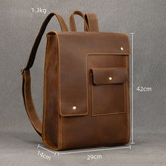 Crazy Horse Leather Backpack Mens 17L Brown Leather Backpack for Men - iwalletsmen