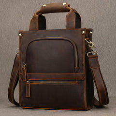 Brown Leather Vertical Briefcase Business Handbag for Men Office Handbag for Men - iwalletsmen