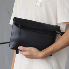Small Black Leather Shoulder Bag Men Back View