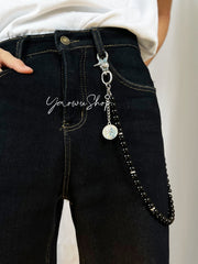 Black Beaded Wallet Chain Obsidian Stone Wallet Chain Black Ball Wallet Chain - iChainWallets