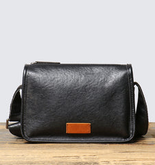 Black Leather Crossbody Bag for Men 
