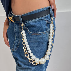 Large Pearl Wallet Chains Womens Double Wallet Chain Gold Beaded Wallet Chain for Women - iChainWallets