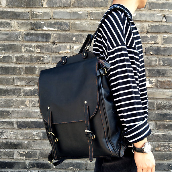 best laptop backpacks for men​ Black Leather Backpack With 15 inch Laptop Men's Leather Backpack 15 inch Laptop Backpack