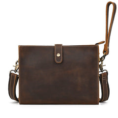 Brown Leather Wristlet with Shoulder Strap for Men 