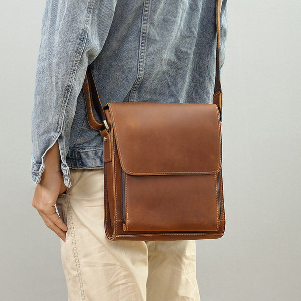 Brown Vertical Messenger Bag for Men