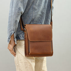 Brown Vertical Messenger Bag for Men