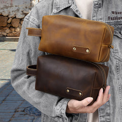 Brown Leather Toiletry Bag Full Grain Leather Toiletry Bag - iwalletsmen