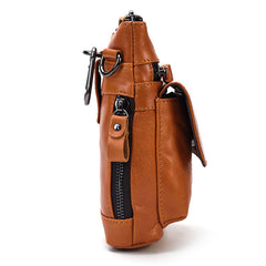 Yellow Brown Leather Belt Pouch Mens Shoulder Bag Waist Bag BELT BAG Cell Phone Holster For Men
