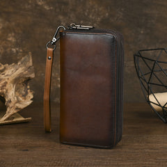 Leather Double Zip Around Wallet for Men Long Mens Double Zip Wallet Wristlet - iwalletsmen