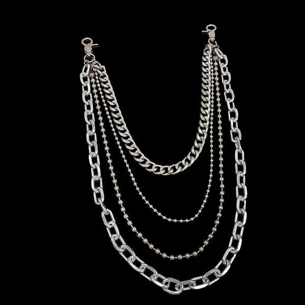 Cool Mens Silver Four Layers Pants Chains Silver Cool Quadruple Biker Wallet Chain For Men