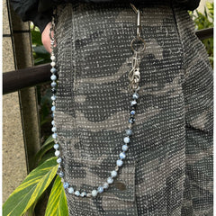 Blue Stone Bead Wallet Chain Long Blue Beaded Wallet Chain - iChainWallets