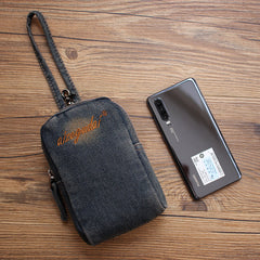 Vintage Womens Black Denim Mini Pouch Denim Small Phone Purse with Wristlet for Women