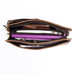 Brown Leather Clutch Wristlet Large Men's Leather Clutch Purse - iwalletsmen