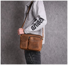 men's brown messenger bag Brown Leather Messenger Bag Men's Brown  Crossbody Bag Small Brown Messenger Bag