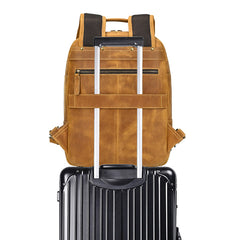 Camel Crazy Horse Leather Backpack Mens Large Tan Leather Backpack for Men - iwalletsmen