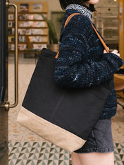 Women Black&Khaki Canvas Shopper Tote Bags Canvas Tote Shoulder Bag Handbag for Mens