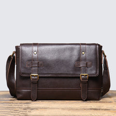Dark Brown Leather Messenger Bag with Flap Black Black Flap Messenger Bag for Men - iwalletsmen