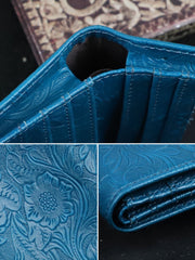 Handmade Leather Billfolds for Women Floral Green Leather Wallet Leather Green Wallet