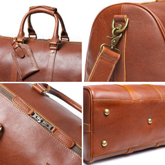 Dark Brown Weekend Bag Large Leather Weekender Bag for Men Long Weekend Shoulder Bag - iwalletsmen