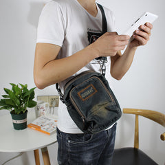 Blue Denim Mens Small Vertical Shoulder Bag Denim Side Bag Small Crossbody Bag For Women